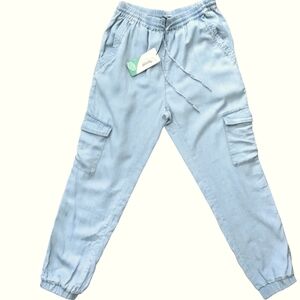 NWT Love Tree Tencel Pull On Cargo Joggers Light Wash Blue Size Small